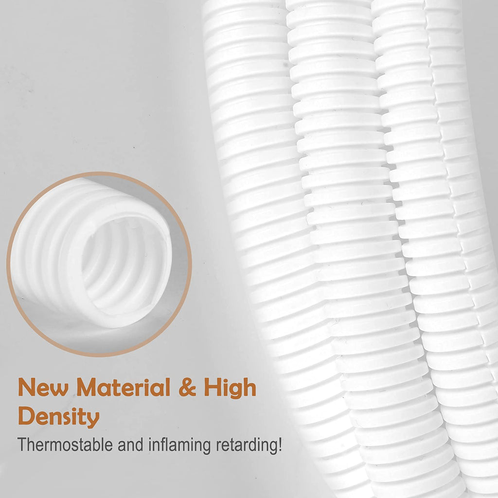 ZhiYo 20FT 3/8” Wire Loom Split Tubing Auto Wire Conduit Flexible Cover | High Temperature Heat Resistant -40F to 257F | Plastic Cover for Electrical Wires & Cables, White