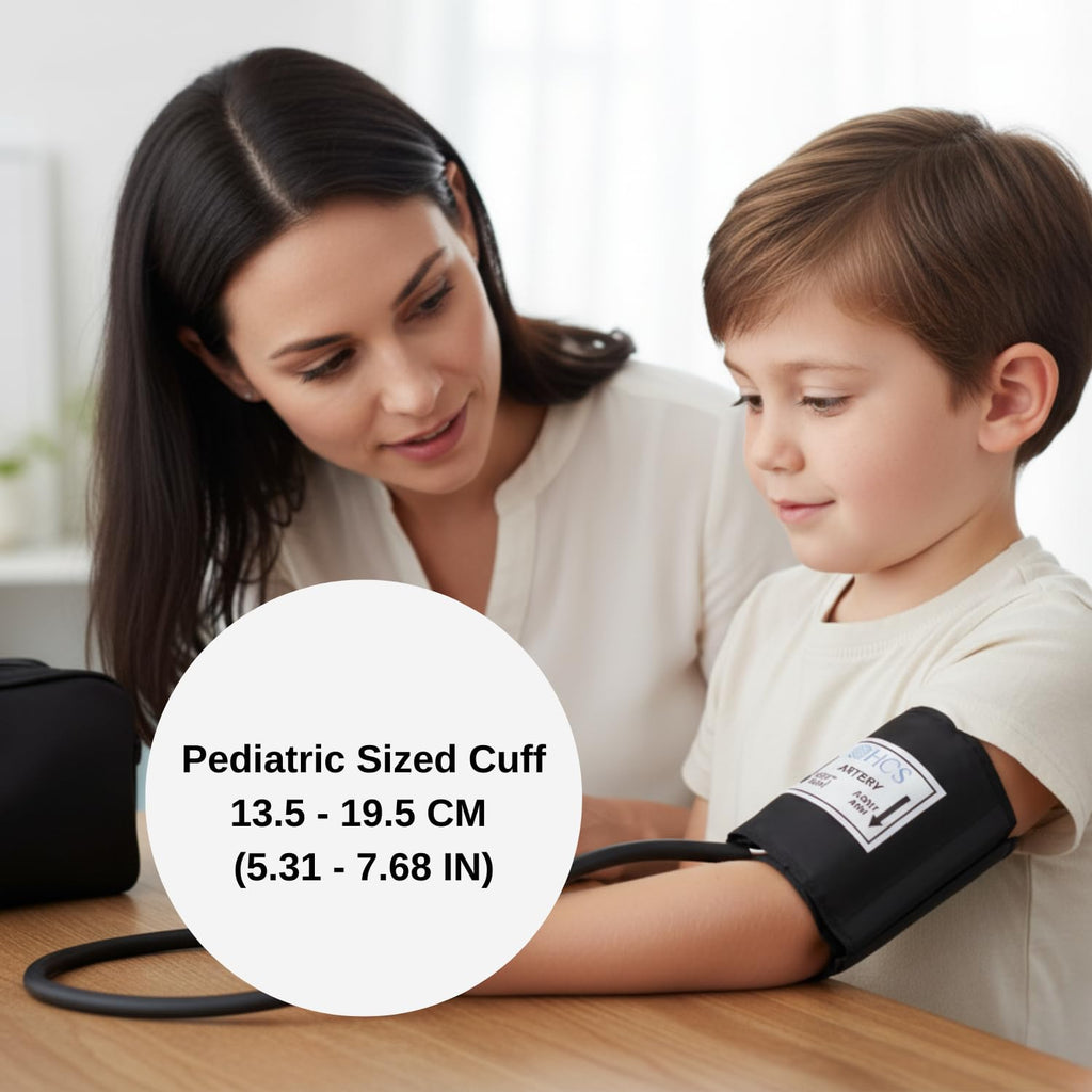 HCS Pediatric Blood Pressure Cuff, Manual - Small Child BP Cuff - Manual Blood Pressure Cuffs for Kids, Arm Monitor - Aneroid Sphygmomanometer - Medical Grade, Home Use - w/Carrying Case