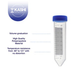 Kashi Scientific 50mL Screw-Cap Conical Centrifuge Tubes, Sterile Transparent Test Tubes with Printed Graduation and Write-on Spot [50mL, 50]