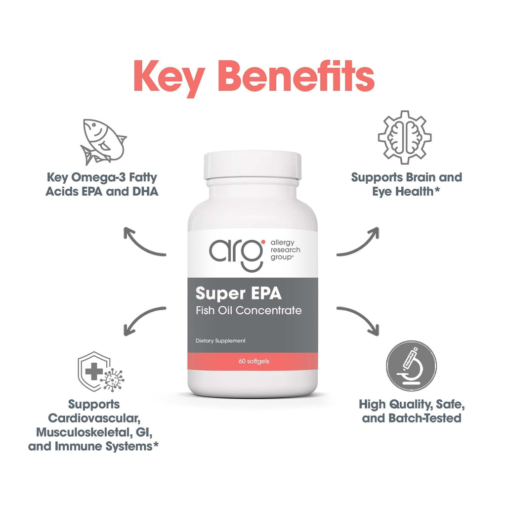 ARG Super EPA - 720 mg EPA & 480 mg DHA - Concentrated Omega-3 Fish Oil - Cardiovascular & Brain Health Support - 30 Servings - 60 Softgels