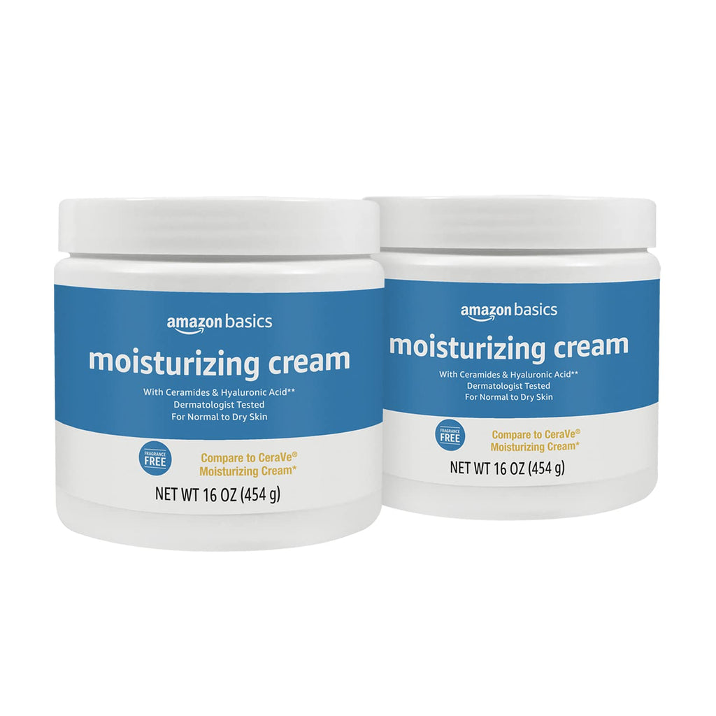 Amazon Basics Moisturizing Cream for Face and Body, Fragrance-Free, with Ceramides, Hydrating, 16 Ounces, 2-Pack