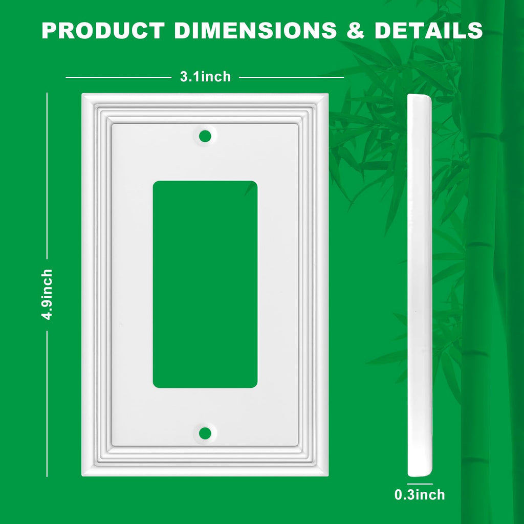 White Decorative Single Decorator Switch Covers Wall Plate, Natural Material Rocker Switch Plates Outlet Covers for Receptacle, GFCI Outlet, Dimmer - Modern Style (1 Gang Decorator 4 Pack)