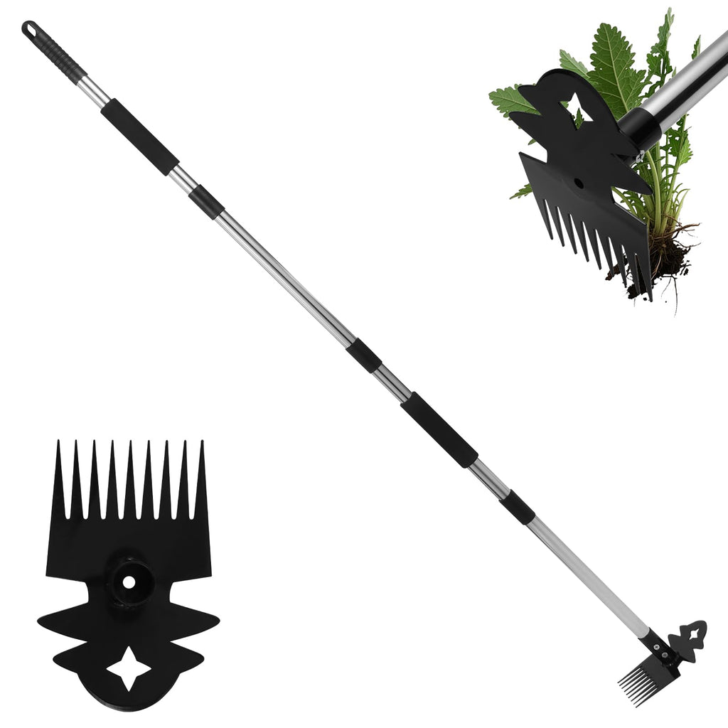 Babook Weed Tool with Long Handle - 60" Manual Weeder Remover Tool, 2 in 1 Hand Weed Rake and Garden Hoe for Gardening, Heavy Duty Uprooting Weeding Pull for Yard, Lawn, Patio and Garden