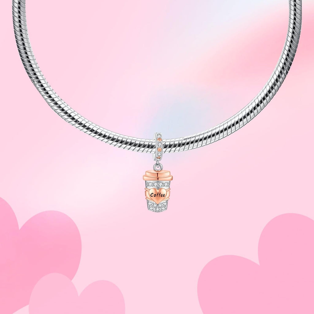 Alstade Coffee Cup Dangle Charm 925 Sterling Silver Charms fits Bracelets and Necklace Pendant Bead Charms Jewelry Present for Women Family Friends
