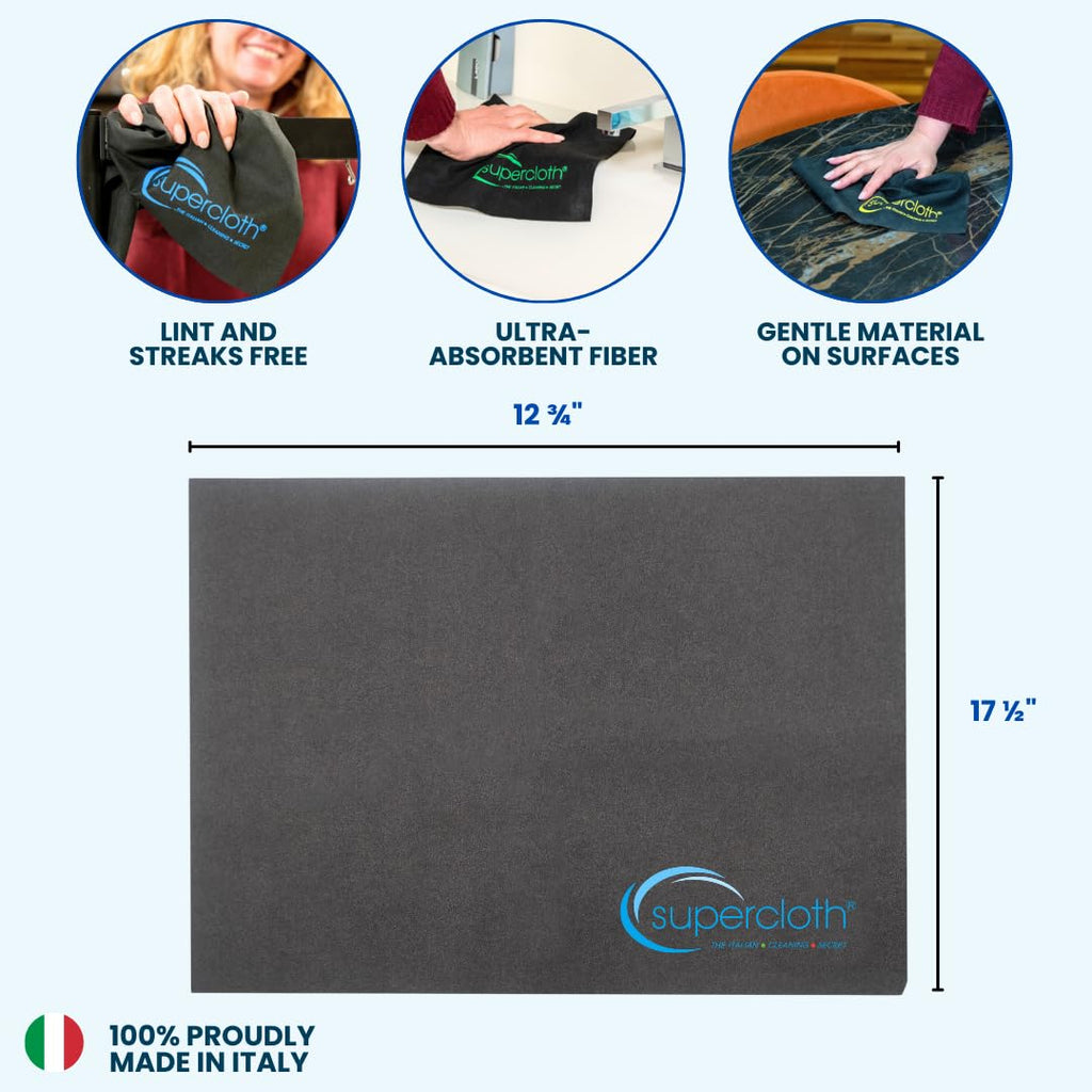 Supercloth® Premium Microfiber Cleaning Cloth for All-Purpose, Lasts Over 5 YEARS, Glasses Cleaning Cloth, Microfiber Cleaning Cloth for Cars, Magic Reusable Cloth Streak-Free 100% Made in Italy (6pk)