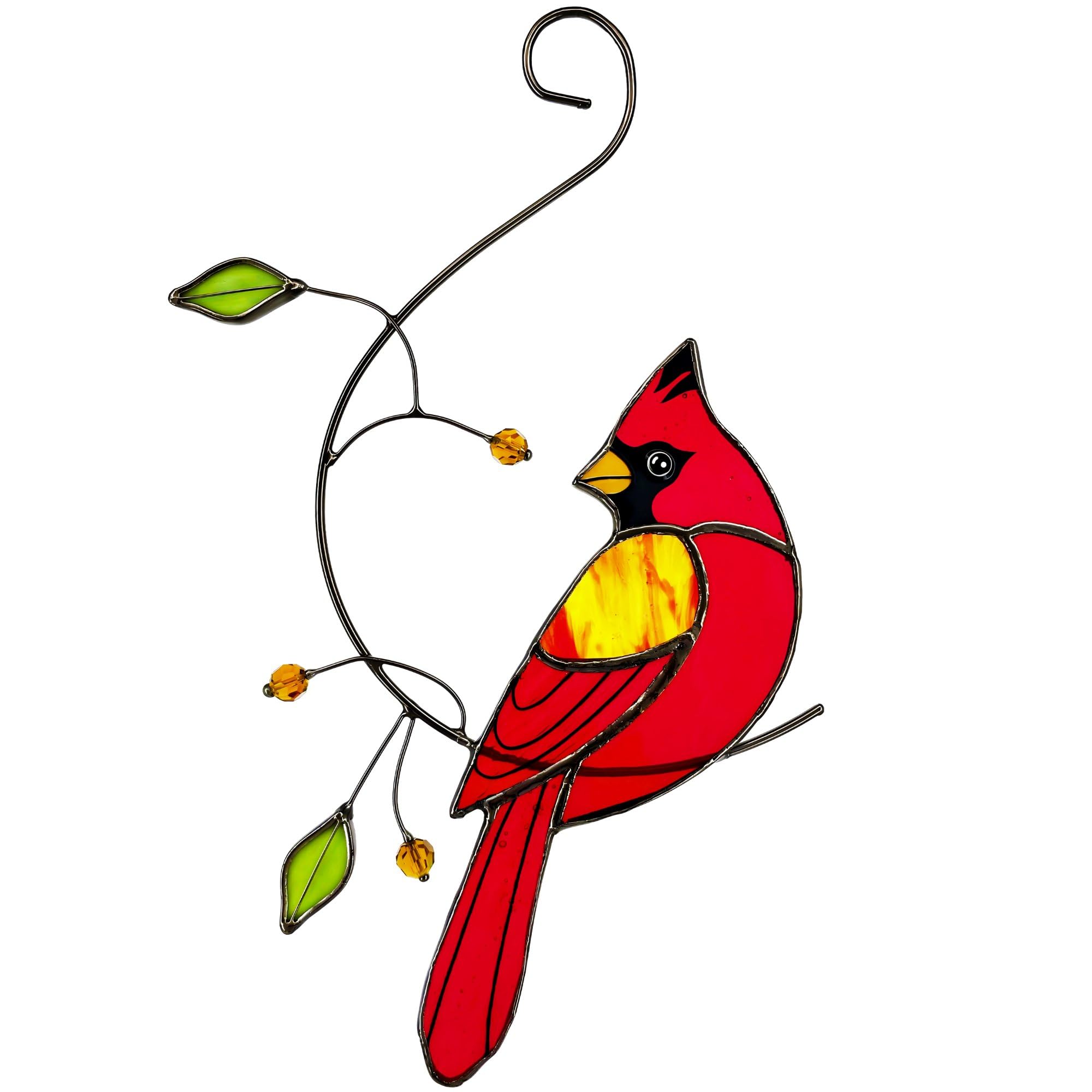 IriCrist Cardinal Stained Glass Sun Catcher Window Hanging - Handmade Memorial Gifts for Grandma, Women, Mothers Day Ornament (Gifts Ready Packaging) - Red Bird Stain Glass Suncatcher Indoor Decor