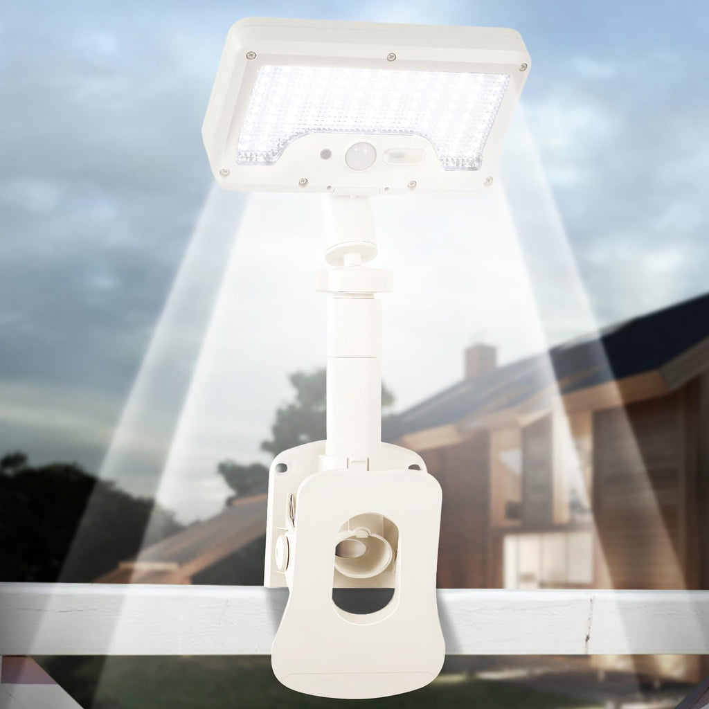 Clip On Solar Lights Outdoor with Motion Sensor, 360°Rotatable & Vertically Adjustable Solar Fence Lights with 92 LEDs (600 LM, 6000 K),IP65 Waterproof Security Light for Deck, Gutter（White, 1 Pack）