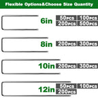 AMAGABELI 8 Inch 200 Pack Galvanized Landscape Staples 11 Gauge Anti-Rust Heavy Duty Garden Stakes Plant Cover Spikes U-Shaped Sod Pins Fence Stakes for Weed Barrier,Irrigation Tubing,Lawns,Decoration