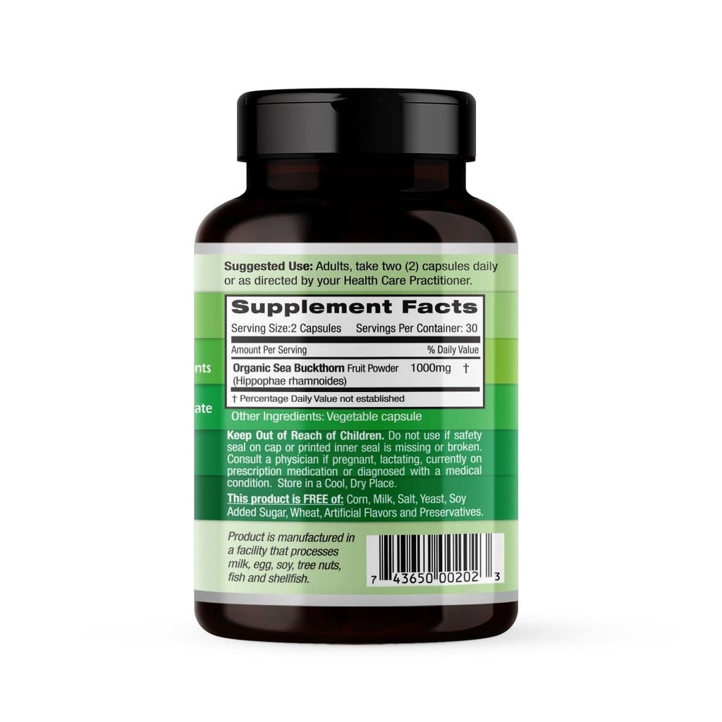 EMERALD LABS Sea Buckthorn - Dietary Supplement with Vitamins C, E & Omega 7 - Supports Adrenal, Energy, Skin & Immune Health - 60 Vegetable Capsules (30-Day Supply)