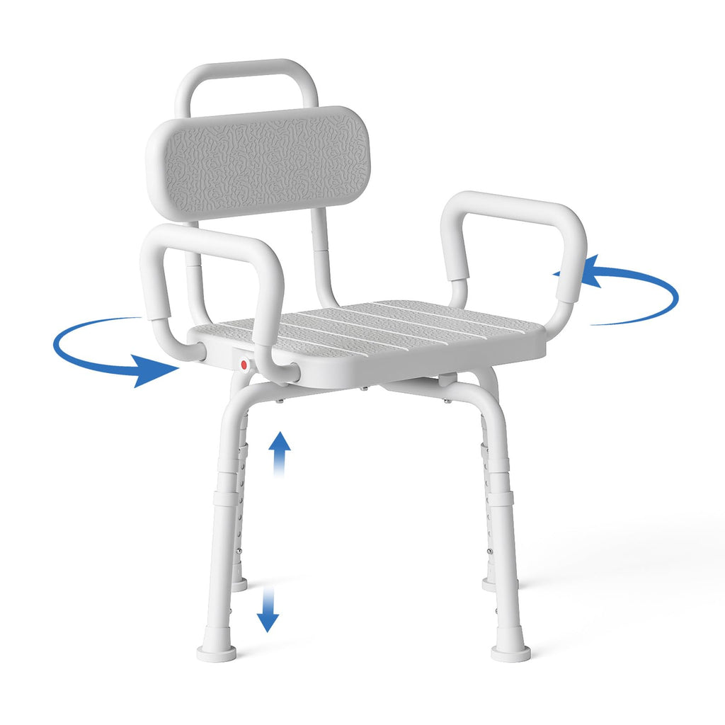 Loyoda 360° Swivel Shower Chair for Inside Shower, Removable Arms & Back, Adjustable Height Rotating Shower Stool for Seniors and Disabled，Swivel Bath Chair for Inside Tub，Neutral Gray