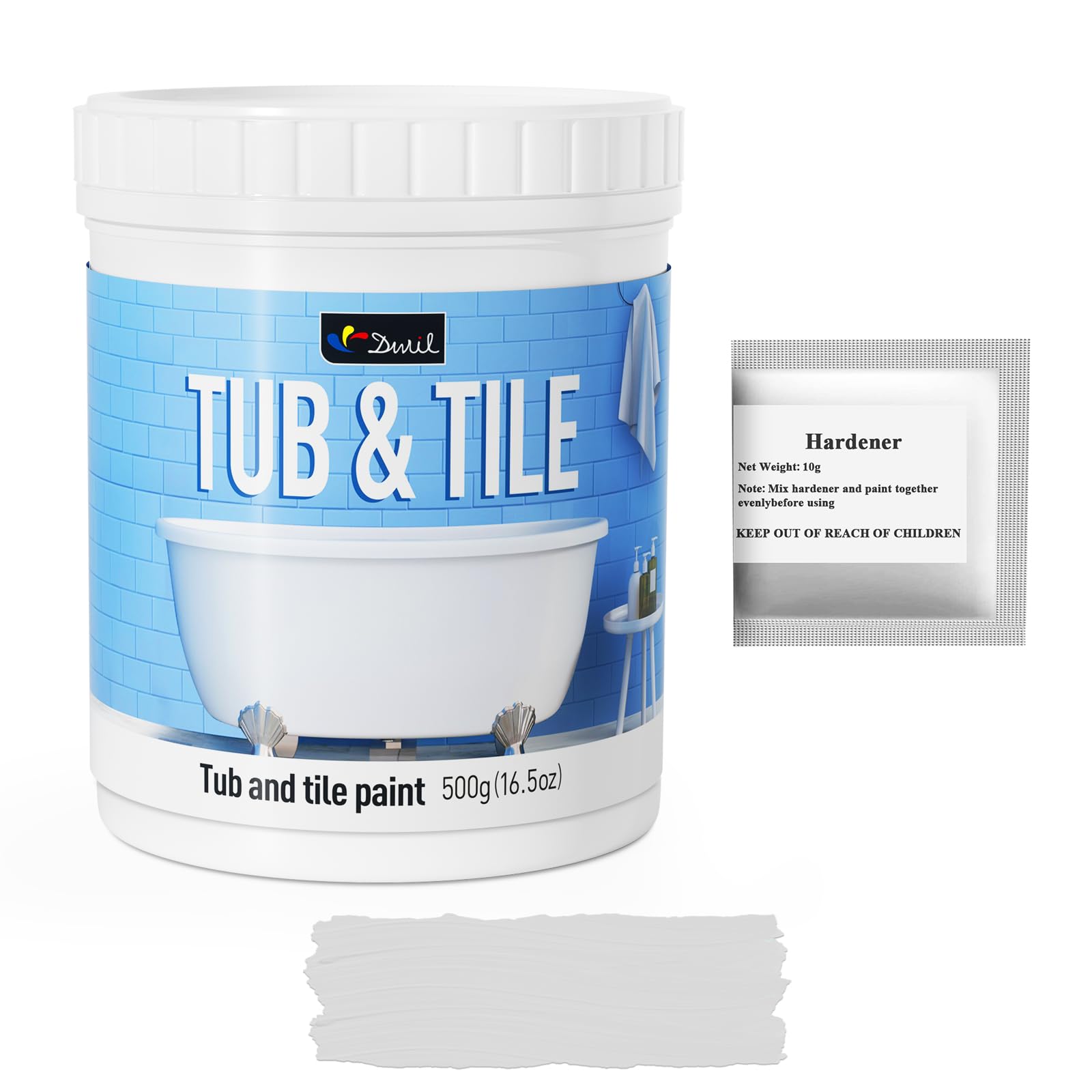 DWIL Tub and Tile Paint 16.5 oz, Tub Paint for Bathtub, Tile Refinishing with Hardener, Water Based, Low Odor, Semi-Gloss Light Gray, 25-30sq.ft