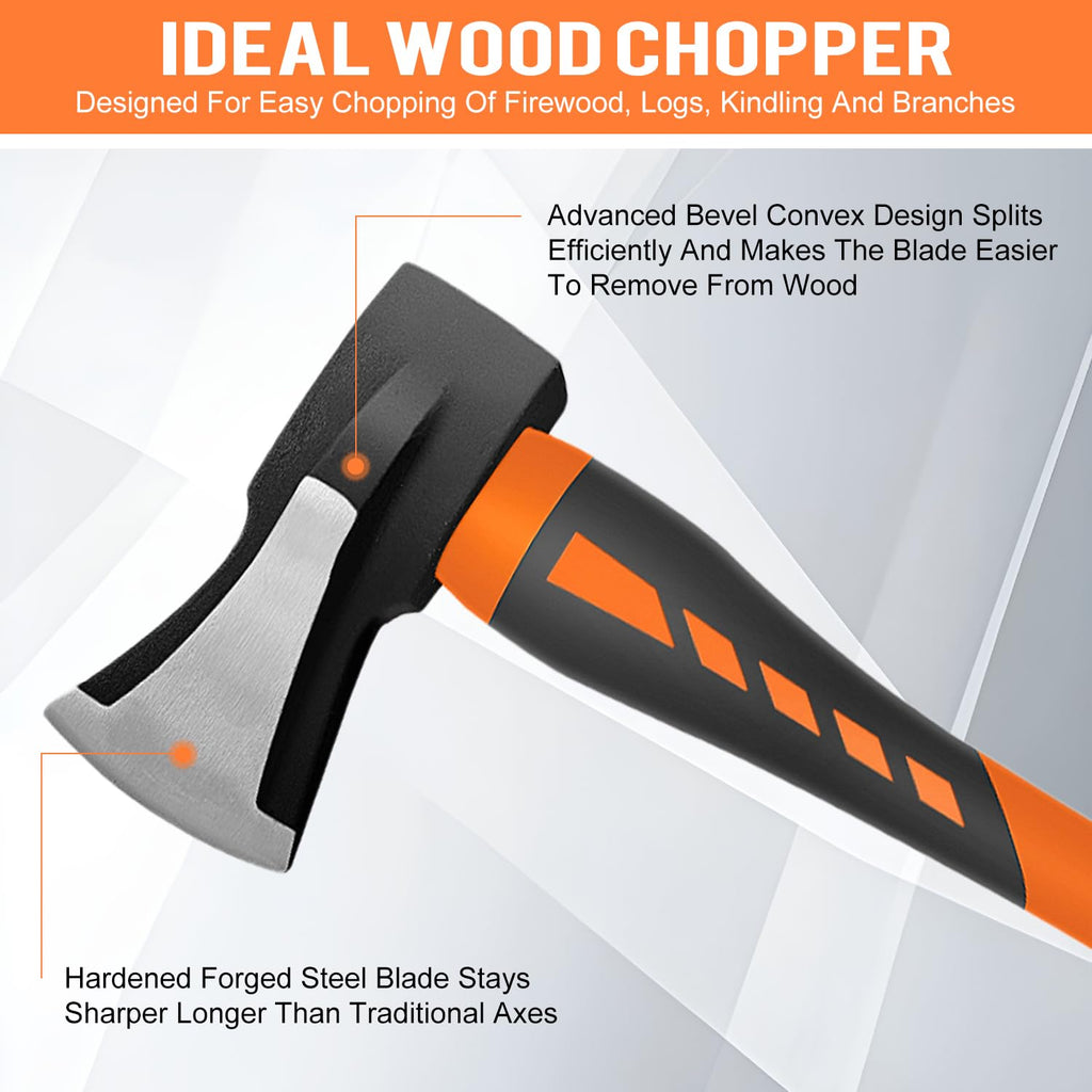 Chopping Axe, Hand Axe, Camp Hatchet for Splitting Kindling and Chopping Branches, Wood Chopping Axe 6.8 lb with 36-in Fiberglass Handle (L)