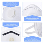 GIKO N95 Respirator Masks - 15Pcs NIOSH Certified Safety Masks Cup Particulate Respirator Mask with Breathing Valve for Adult, Men, Women, White