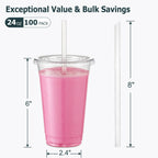 AOZITA 100 Pack - 24 oz Clear Plastic Cups with Lids and Straws, Sturdy & Food Safe Iced Coffee Cups with lids, Disposable Iced Coffee Cups for Cold Drinks