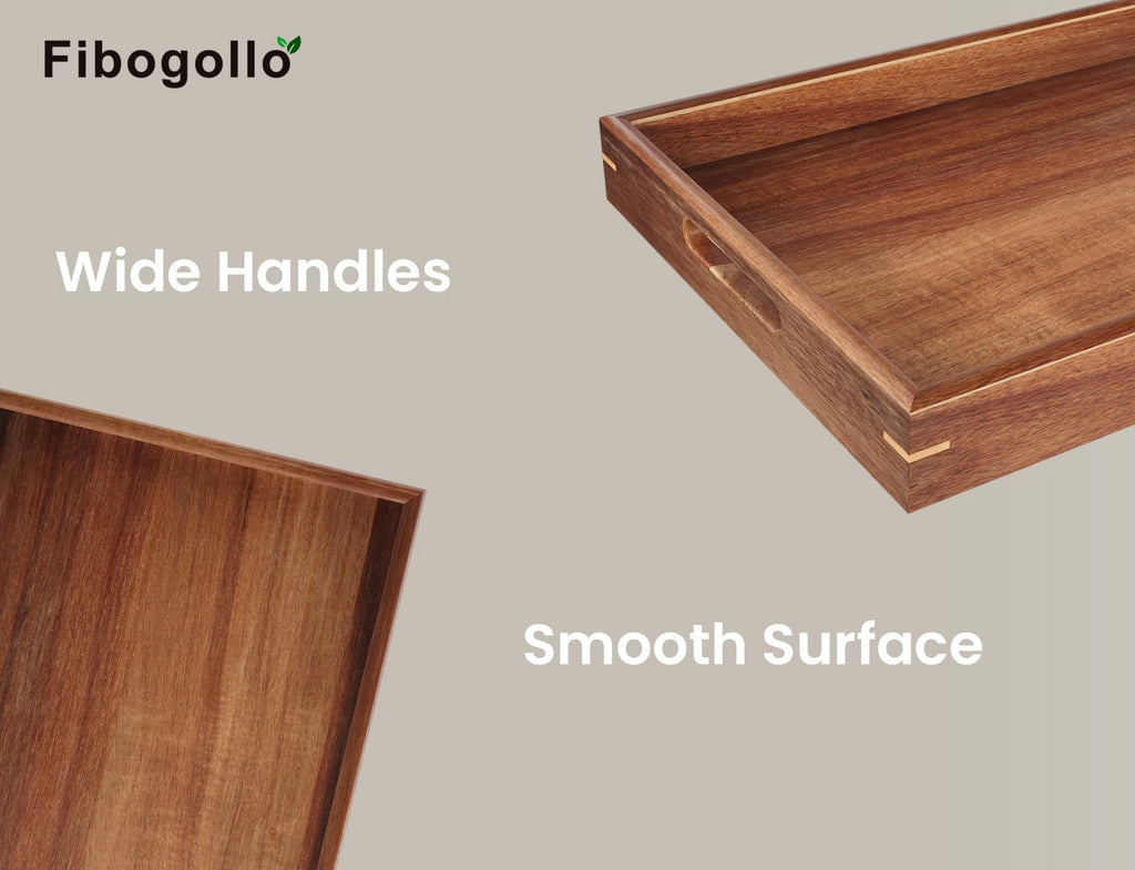 Fibogollo Set of 2 Acacia Wood Serving Tray with Handles