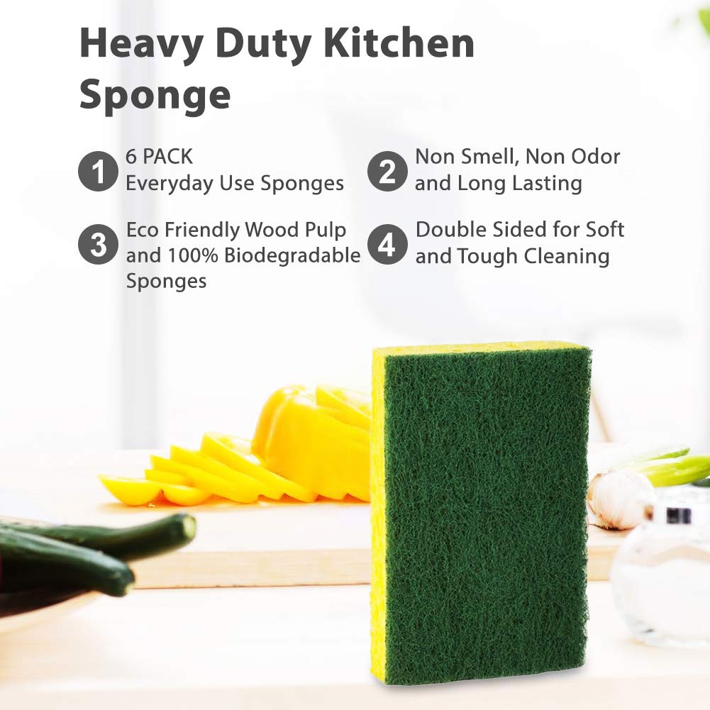 SCRUBIT Heavy Duty Scrub Sponges - Dishwashing Sponge Along with A Tough Scouring Pad - Ideal for Cleaning Kitchen, Dishes, Bathroom - Yellow - 24 Dish sponges