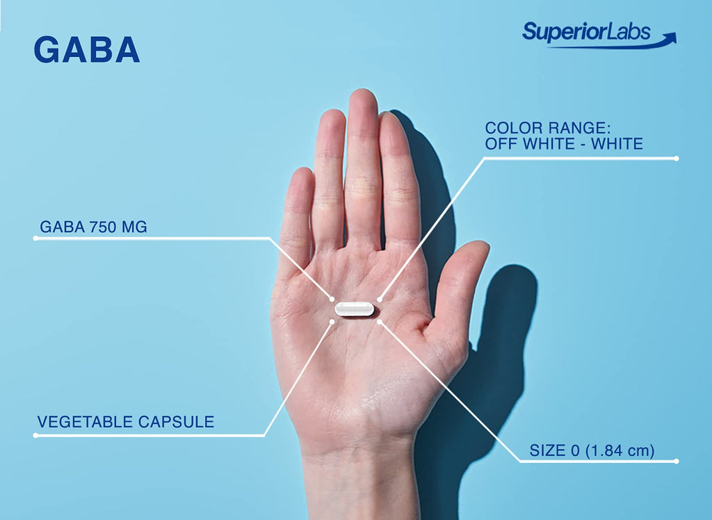 Superior Labs | GABA Supplement 750mg | Maximum Strength Mood Enhancement | Natural Relief of Simple Nervous Tension, Promotes Mood Balance, Sleep Quality, and Natural Brain Function*