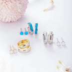 Chunky Small Gold Hoop Earrings for Women Sensitive Ears (04-Set Gold, White Opal)