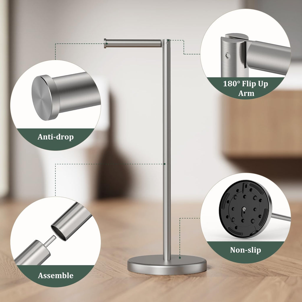 Brushed Nickel Toilet Paper Holder Stand, Freestanding Toilet Paper Holder for Bathroom, 304 Stainless Steel Rustproof Tissue Roll Holder Storage for 4 Rolls(Fits All Rolls) by Evolvegoods