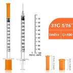 100 Pack 1 ml/cc 31 G 5/16 Inch Syringe, Individually Packed