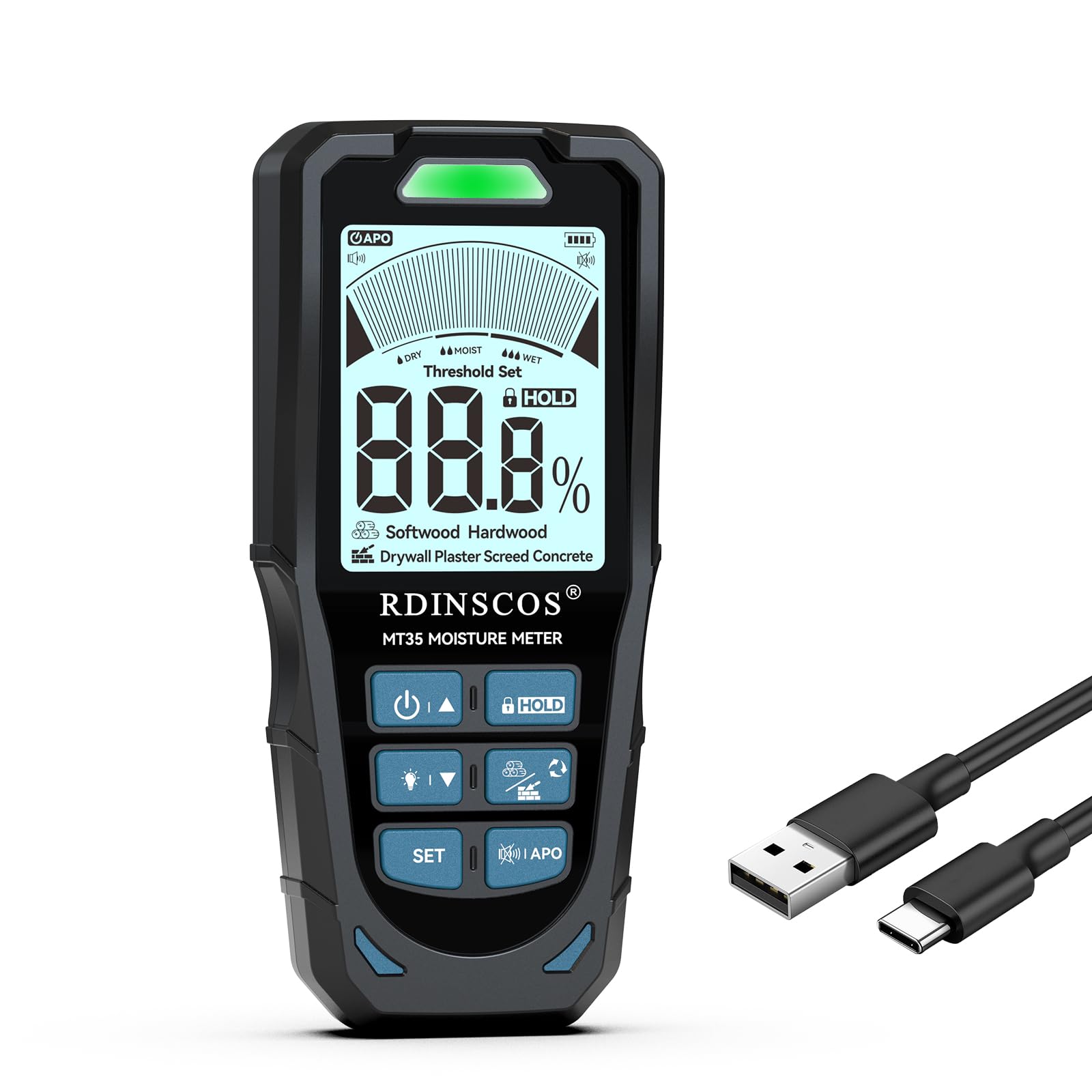 Rechargeable RDINSCOS Moisture Meter for Drywall & Low-Density Materials, Pinless Wall Moisture Detector with High Sensitivity, Non-Invasive Surface Scanner for Home Inspection, Basements & DIY Use