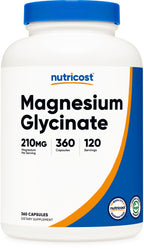 Nutricost Magnesium Glycinate Capsules (360 Capsules, 210 mg Per Serving) - Magnesium Glycinate Supplement for Gentle Absorption
