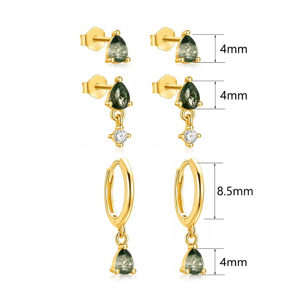 Moss Agate Gold Earrings for Women Set Stud Earring Stacks 14k Gold Plated Hypoallergenic Huggie Hoop Earrings Set Green Gemstone Dangle Earring Golden Jewelry Gifts For Women