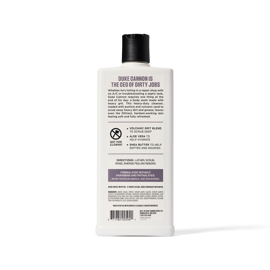 Duke Cannon Heavy Grit Body Wash - Deep Cleaning, 18oz | Industrial Strength Formula for Men, Refreshing Scent, Tough on Dirt & Sweat, Clean Skin & Invigorating Cleanse