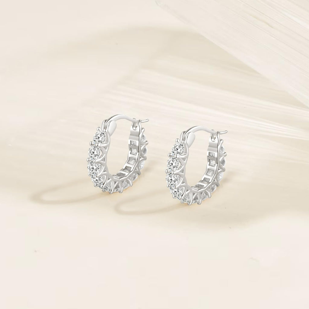 GIRIOIZ Sterling Silver Huggie Hoop Earrings, Simulated High Carbon Diamond (White Gold)