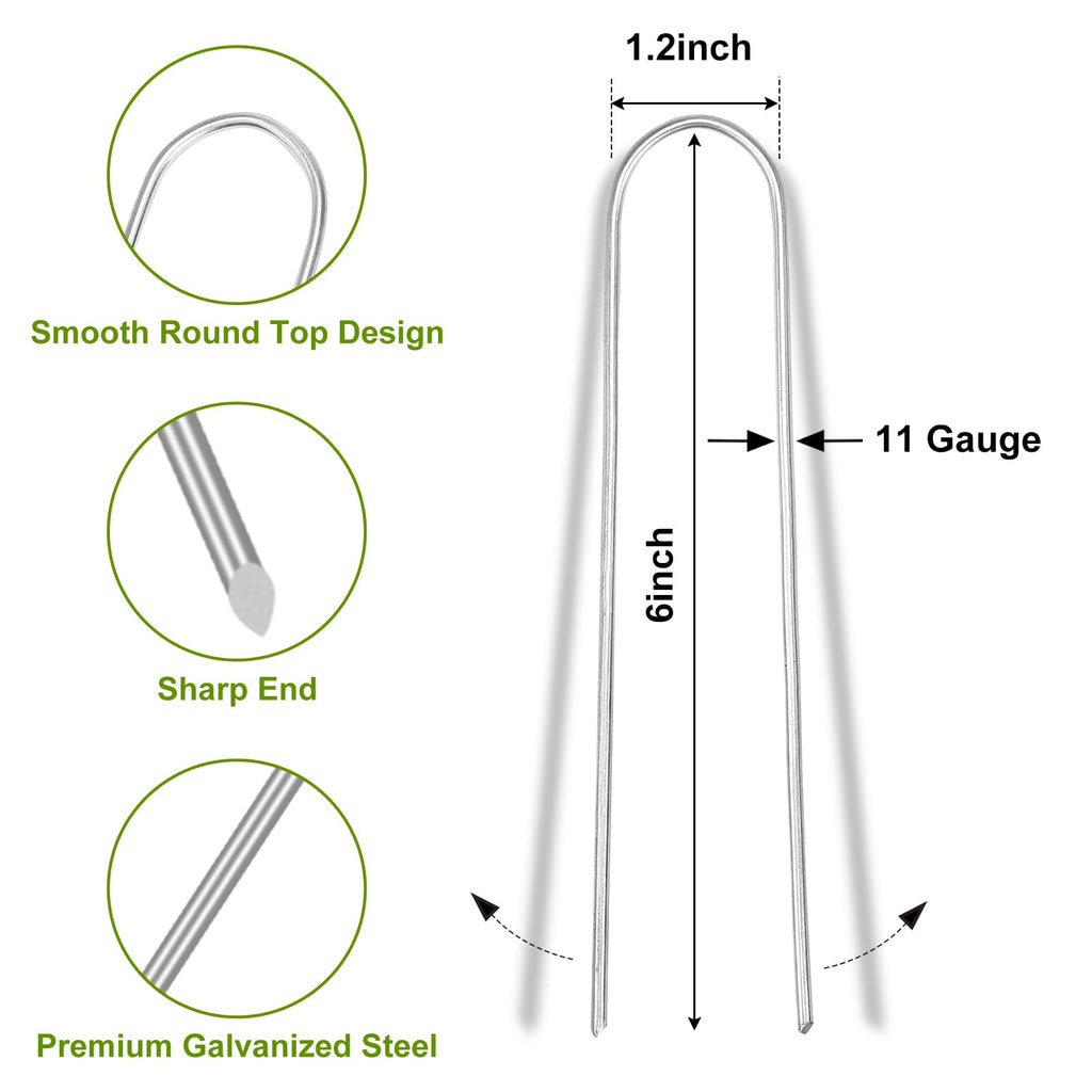 Whonline 200 Pack Landscape Staples, 6 Inch Round-top Garden Stakes