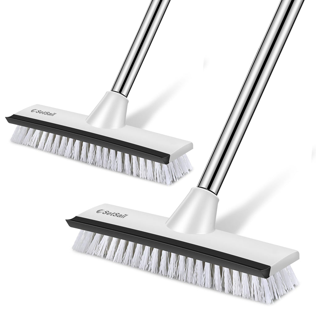 SetSail Floor Scrub Brush with 51-Inch Long Adjustable Handle 2 in 1 Scrape Brush Stiff Bristle Floor Scrubber for Cleaning Shower Bathroom Garage Kitchen Wall Deck Tub Tile, 2 Pack
