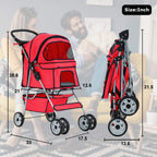 Pet Stroller Pet Carrier Dog Stroller Cat Stroller Folding Lightweight 4 Wheels Jogger Stroller with Storage Basket and Cup Holder