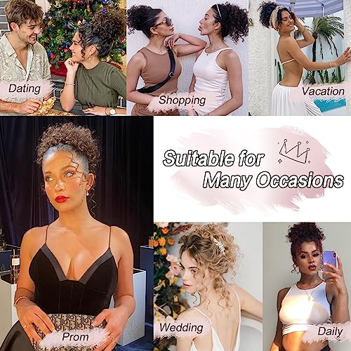Lommel Messy Bun Hair Piece Short Curly Ponytail Extension Elastic Drawstring Loose Wave Curly Hair Buns Hair Piece Synthetic Hair Extensions Hair Bun for Women Daily Use(Black to Auburn Brown)