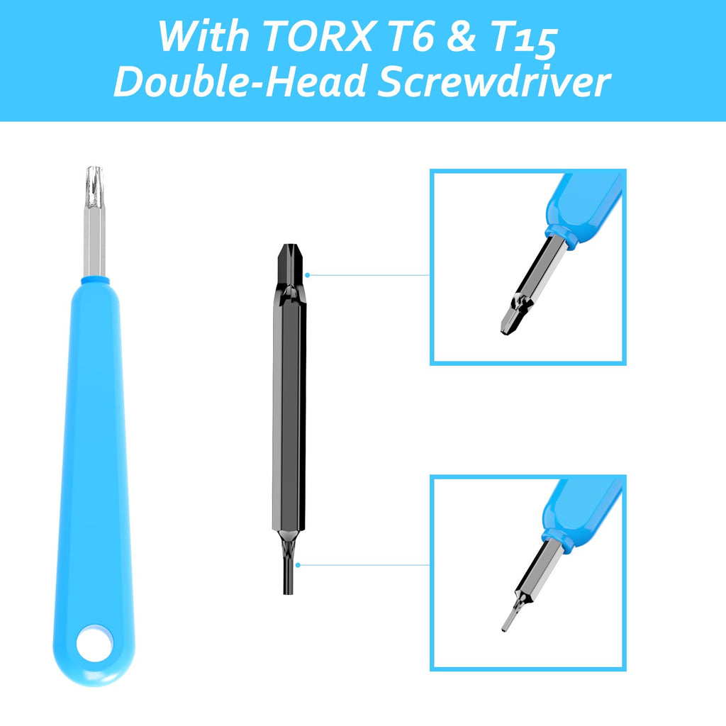 Ring Doorbell Screws Replacement, Blue Double-Ended T6 T15 Screwdriver with 20Pcs/5Set Security Screws - Battery Change & WiFi Setup for Video Doorbell Camera Replacement Kits