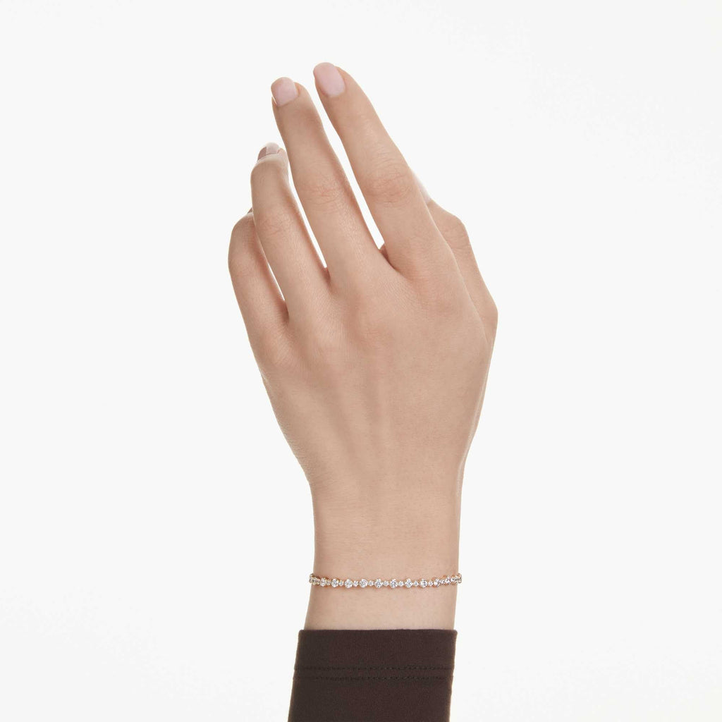 Swarovski Matrix Tennis bracelet, Round cut, White, Gold-tone plated
