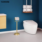 YUMORE Toilet Paper Holder Free Standing, Stainless Steel Toilet Paper Stand, Weighted Base Floor Tissue Roll Holder for Bathroom,Gold 200UP