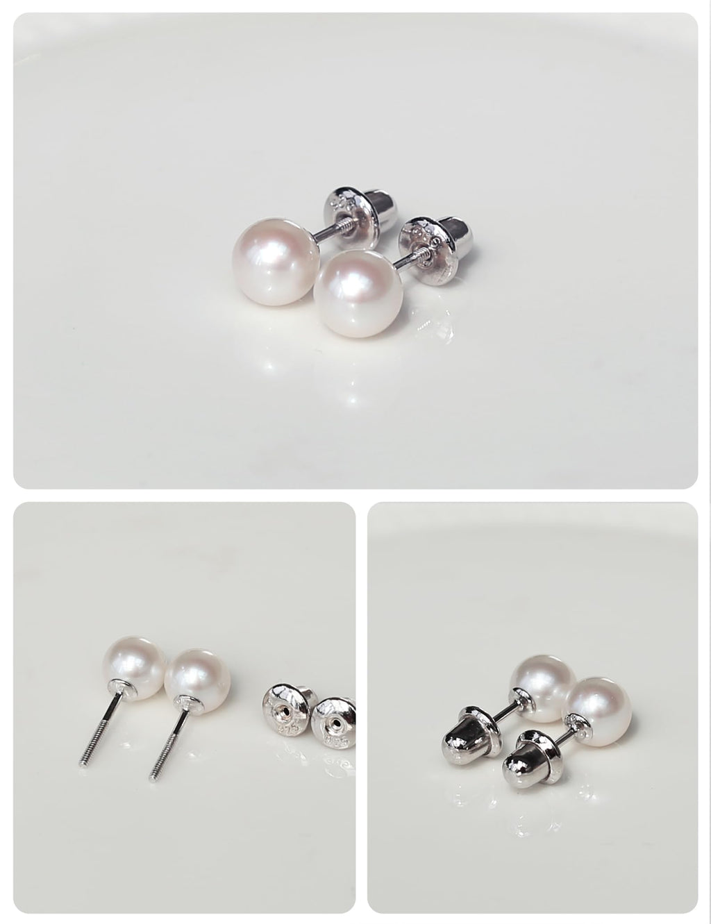 Freshwater Pearl Earrings with Screw Back for Women Silver Stud (Pearl-6mm)