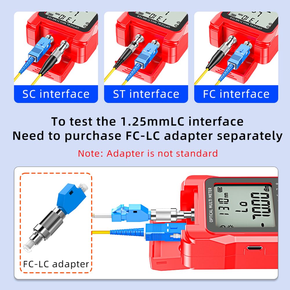 D YEDEMC Fiber Optic Cable Tester Portable Optical Fiber Power Meter FC/SC/ST Universal Interface Integrated OPM, VFL, and RJ45 Functions (OPM-VFL-2)
