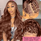 200% Density 13x4 Auburn Brown Body Wave Lace FrontWigs Chestnut Brown Colored Human HairWigs For WomenHD Transparent Lace FrontWig Human Hairwith Baby Hair(24 Inch,13x4 BrownLace Front Wig HumanHair)