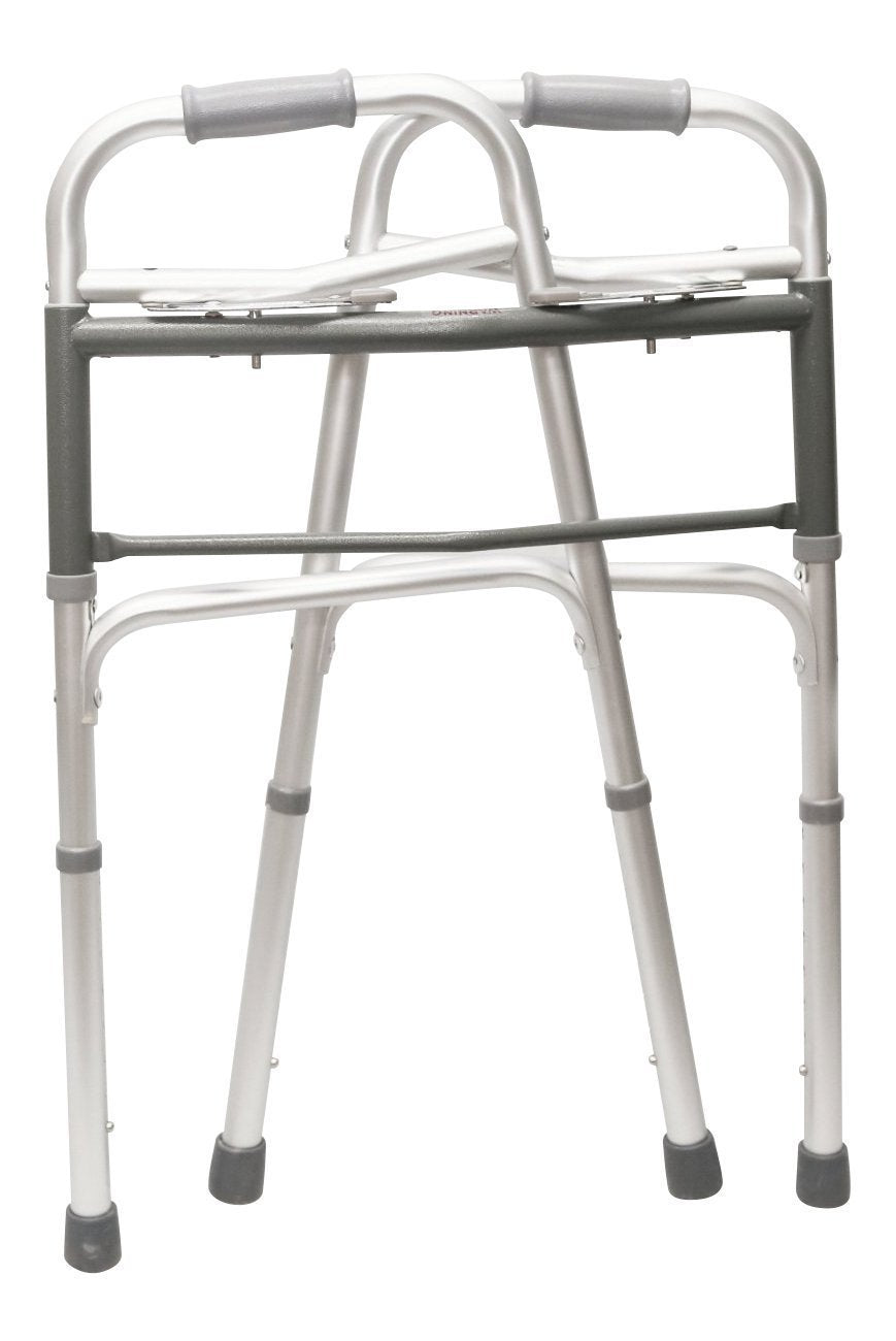 HEALTHLINE Adjustable Folding Walker with Wheels – Fits Petite Adults and Short Seniors, 5" Wheels, Includes 2 Pairs of Rear Glides – Aluminium Frame with Secure Hand Grips (250 lb Capacity)