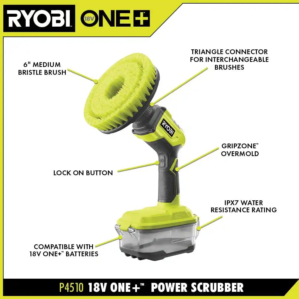 ONE+ 18V Cordless Compact Power Scrubber Kit with 2.0 Ah Battery and Charger