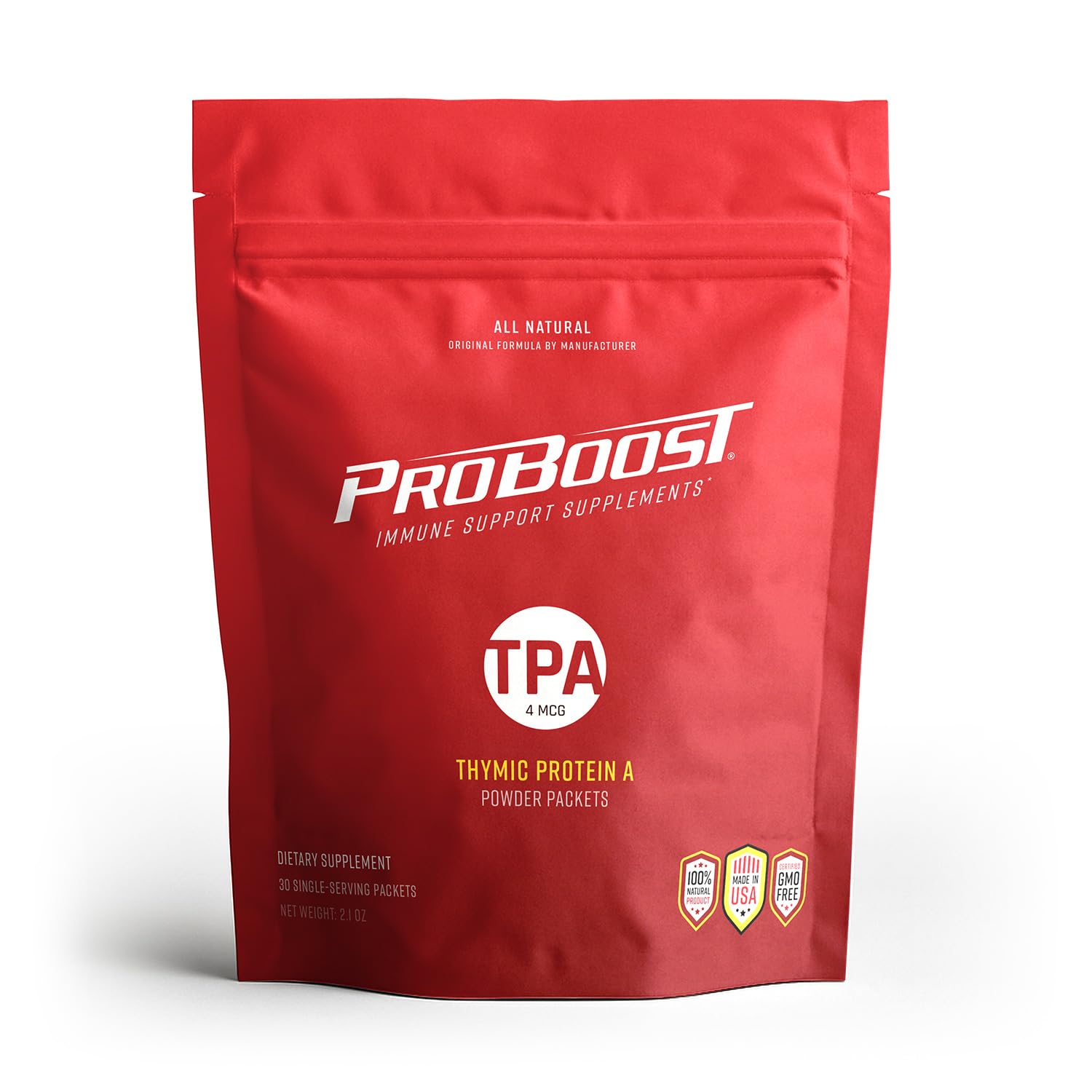 ProBoost Thymic Protein A Powder Packets (4 McG TPA) – Immune System Support Supplement - All Natural, Non-GMO Formula - 30 Packets