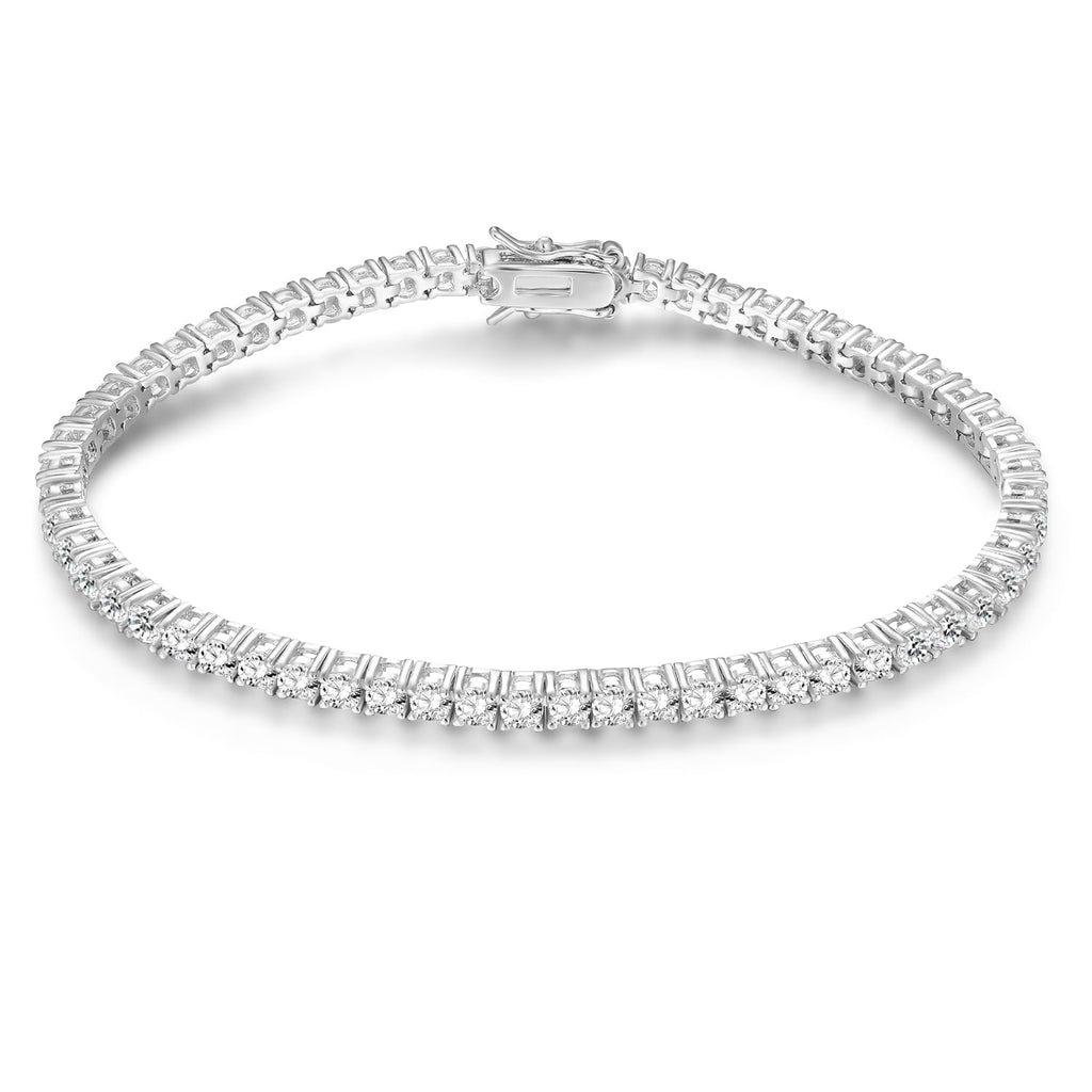 Gemsme 18K White Gold Plated 3.0mm Cubic Zirconia Classic Tennis Bracelet 6.5 Inch