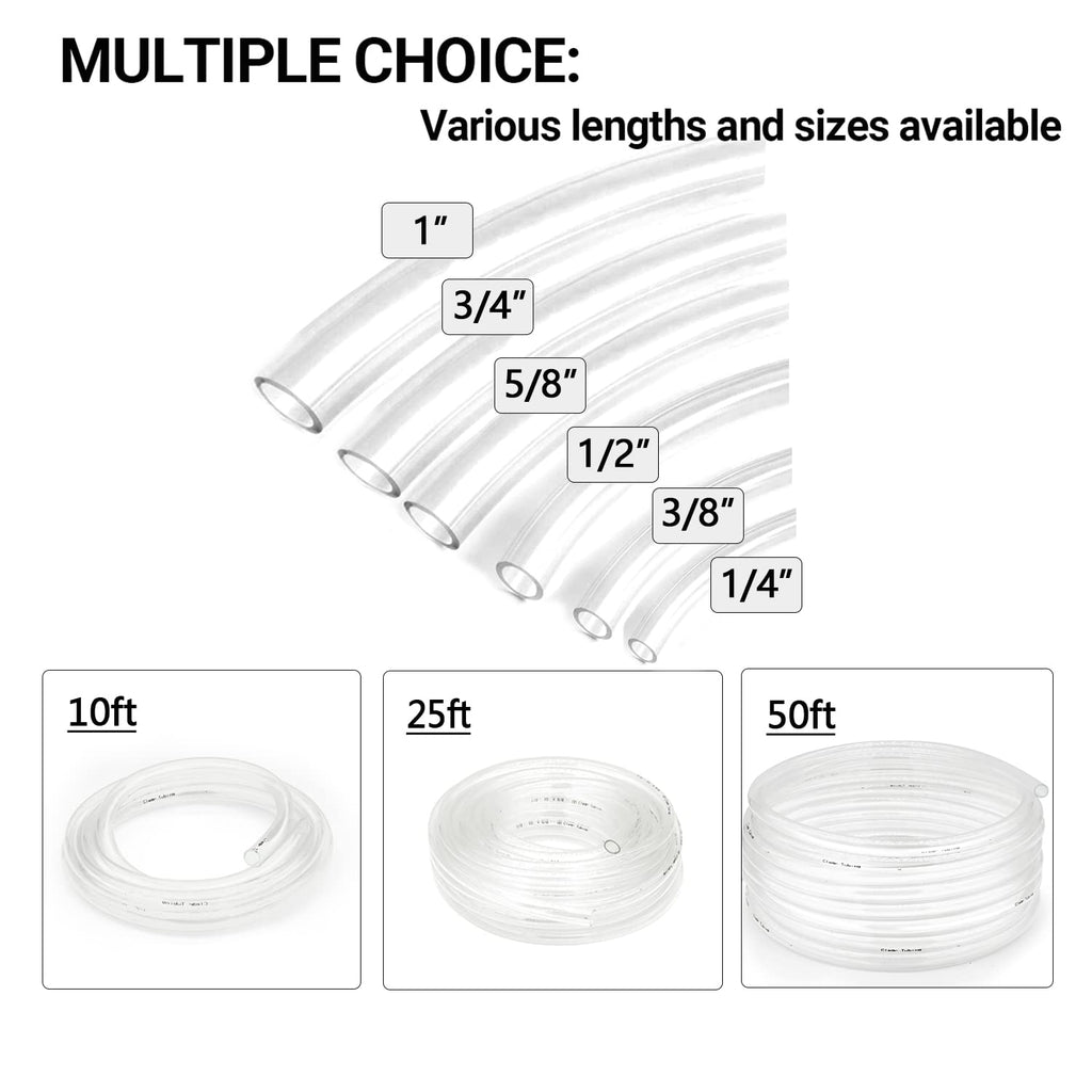 1’’ ID × 1-1/4’’ OD - 10 ft Clear Plastic Vinyl Tubing, Flexible PVC Hose Lightweight Non-Toxic vinyl Tube for Transfer Water Air Oil