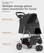 OS MOTOR Pet Stroller with 3 Wheels for Small/Medium Pets, Portable Travel Foldable Carrier Jogger for Dog Cat Puppy Kitty, Rear Wheel Breaks, Storage Basket, Visible Mesh with Weather Cover (Black)