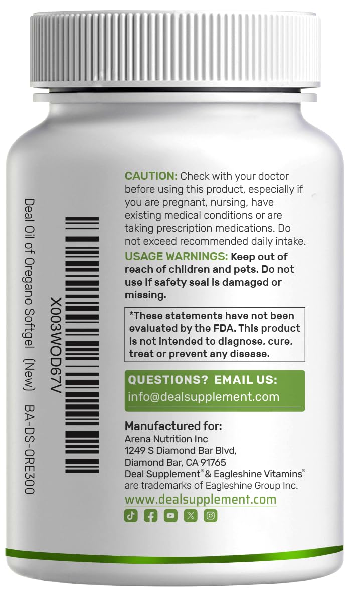 DEAL SUPPLEMENT Oil of Oregano Softgels with Black Seed Oil 300 Count – 30:1 Extract, Active Carvacrol & Thymoquinone – Antioxidant Immune Health Support – Plant Based, Non-GMO
