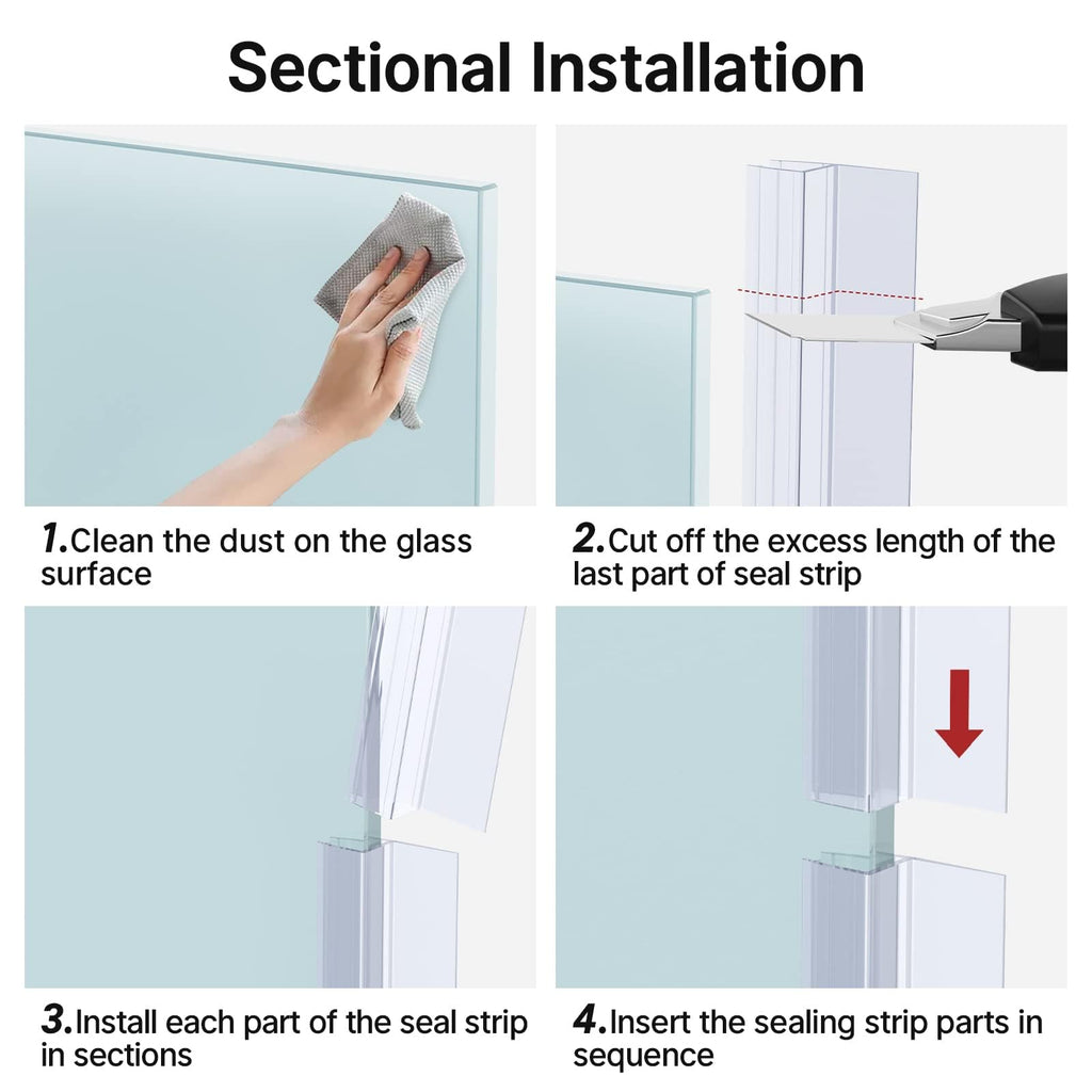 AmazerBath 5 PCS Shower Door Side Seal Strip for 3/8 Inch Glass - 15.75 Inches Long x 5, 5 Sections Segmented Shower Installation Kit, Frameless Glass Door Seal Strip