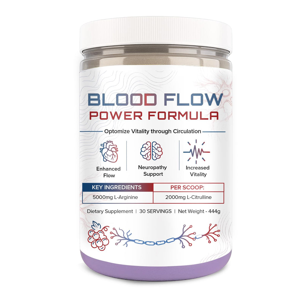 The Blood Flow Power Formula Neuropathy Drink Powder, High Concentration of L ‘Arginine and Citrulline, to Boost Circulation and Support Neurological Health – 444 Grams/30 servings