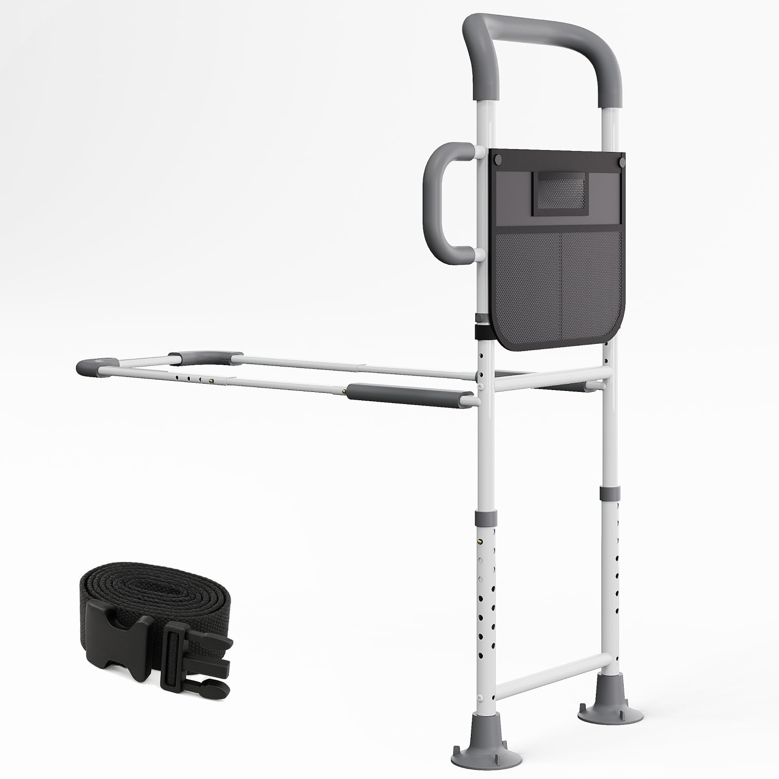 HOMEAL Bed Rails for Elderly Adults Safety - Adjustable Bed Assist Rails for Seniors, Adult Bed Guard Rail with Non-Slip Ergonomic Handle,Storage Pocket & Fixing Strap, 350 Tested(Grey, Without Light)