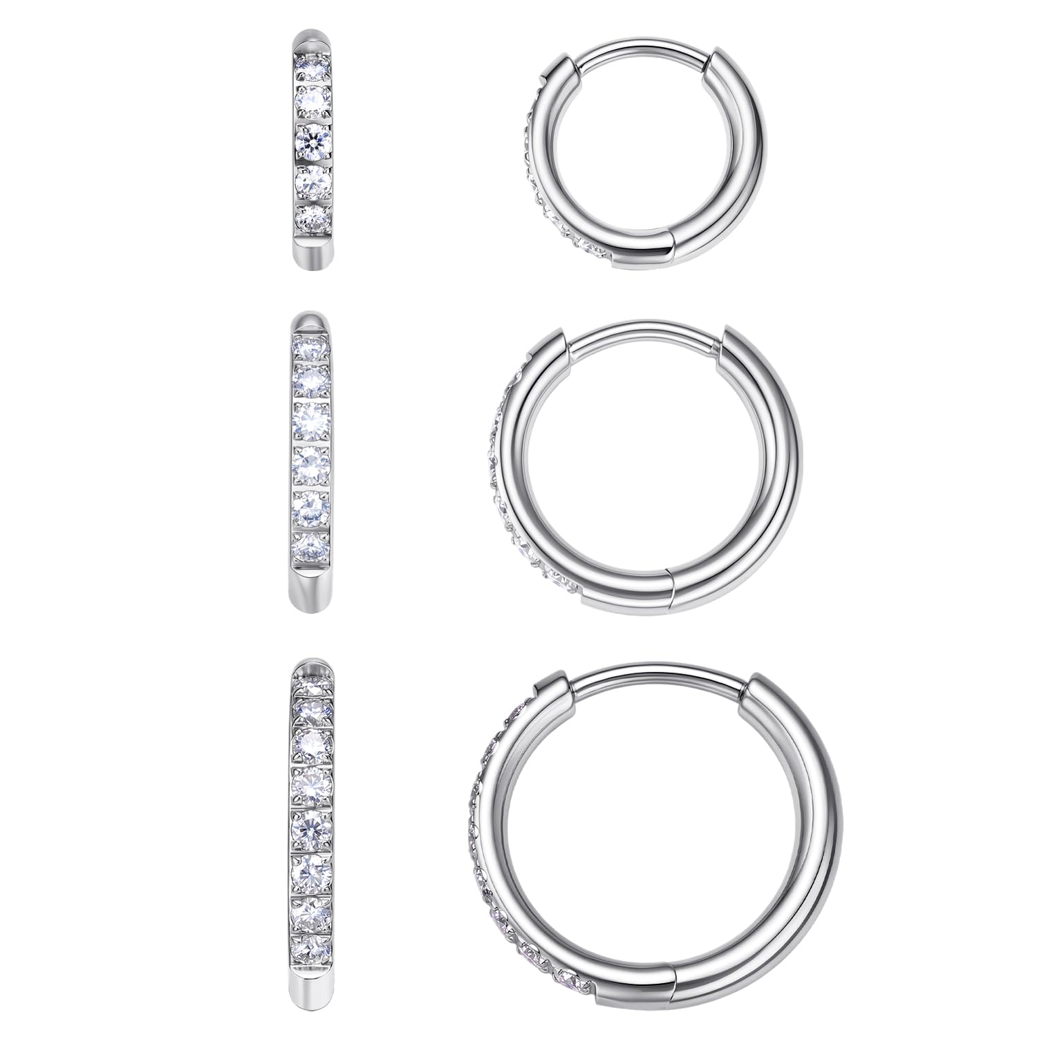 VOJO Moissanite Titanium Huggie Hoop Earrings for Women (White Gold)